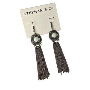 Stephan & Co Women's Trendy Darken Silver Green Enamel Hook Earrings NWT